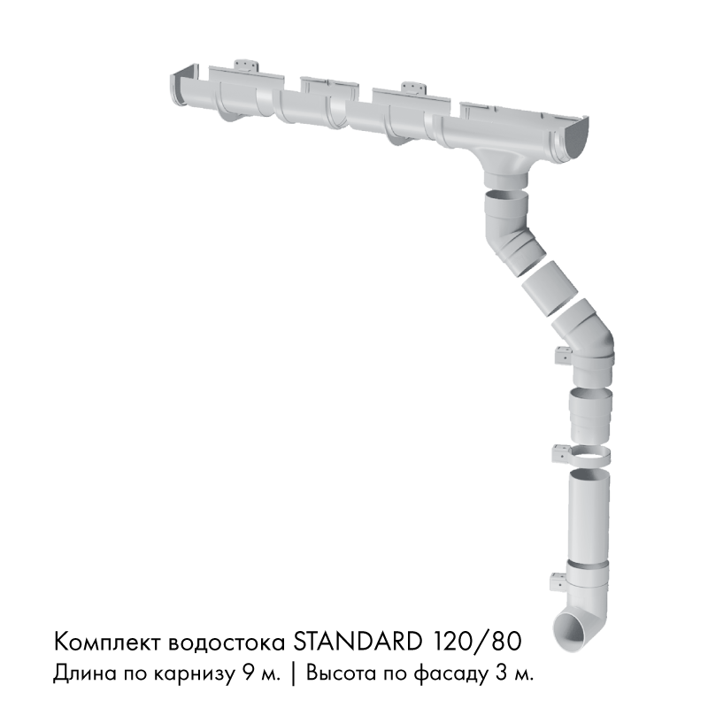 Комплект водостока 9 x 3 м. Docke STANDARD 120/80 Белый RAL9003